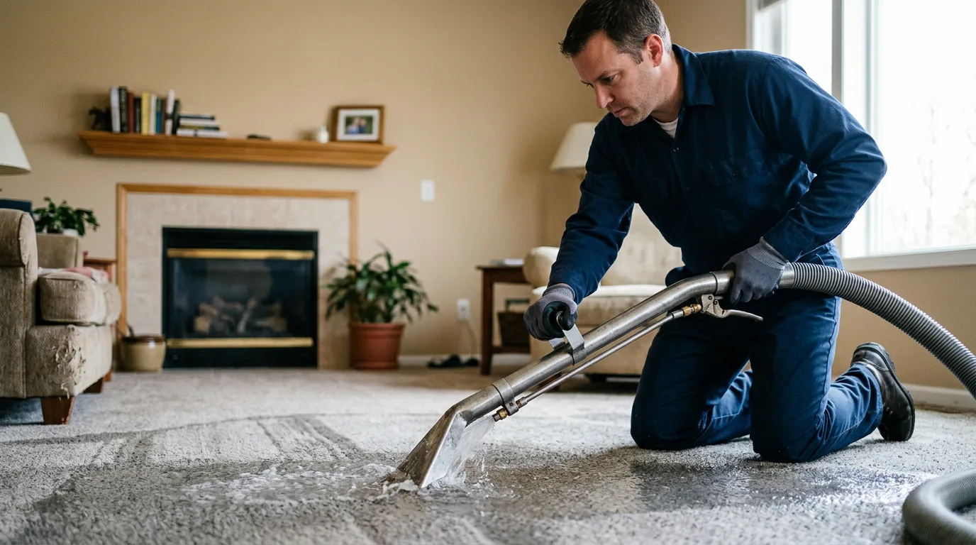 Water damage restoration technician working near Corunna, MI